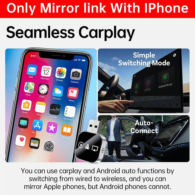 【Yurnlv】2026 Upgrade 3 in 1 Wireless Carplay Mirror Link Adapter Instant Wired to Wireless Conversion Plug & Playmini Stable Design for Wired Carplay,Airplay