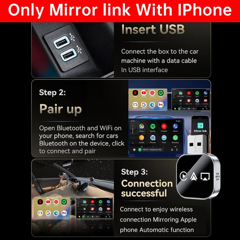 【Yurnlv】2026 Upgrade 3 in 1 Wireless Carplay Mirror Link Adapter Instant Wired to Wireless Conversion Plug & Playmini Stable Design for Wired Carplay,Airplay