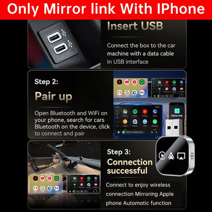 【Yurnlv】2026 Upgrade 3 in 1 Wireless Carplay Mirror Link Adapter Instant Wired to Wireless Conversion Plug & Playmini Stable Design for Wired Carplay,Airplay